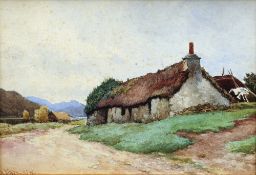 JAMES ALFRED AITKEN (1846-1897) Scottish Croft Cottage Watercolour Signed 32 x 22.