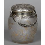 A fine quality late 19th/early 20th century French silver mounted acid etched glass biscuit