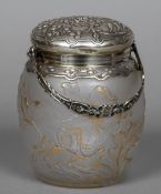 A fine quality late 19th/early 20th century French silver mounted acid etched glass biscuit