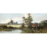 J COLE (19th/20th century) British Cottages in a Rural Landscape Oil on board Signed 81.5 x 35.