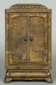 A late 19th/early 20th century chinoiserie triptych picture frame The twin hinged doors decorated