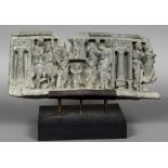 An antique carved stone frieze section, possibly Gandara Formed as a figural procession,