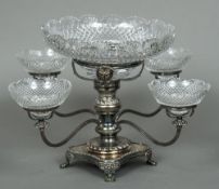 An Old Sheffield silver plated centrepiece Centrally set with a hobnail cut glass bowl above the