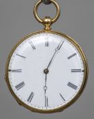 A diamond set yellow metal and enamelled lady's key wind open faced pocket watch The 3.