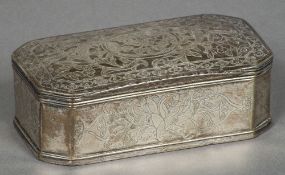 An antique Eastern, probably Persian, silver box Of hinged canted rectangular form,