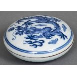 A Chinese blue and white porcelain seal box Of lidded circular form,