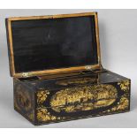 A 19th century chinoiserie lacquered writing slope Of hinged rectangular form,