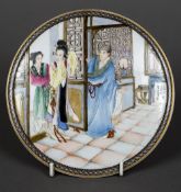 A 20th century Chinse porcelain plaque Well painted with figures in an interior,