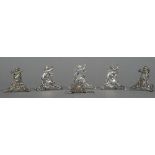 Six 19th century Continental 800 silver menu holders Each formed as a cherub on a scroll cast base.