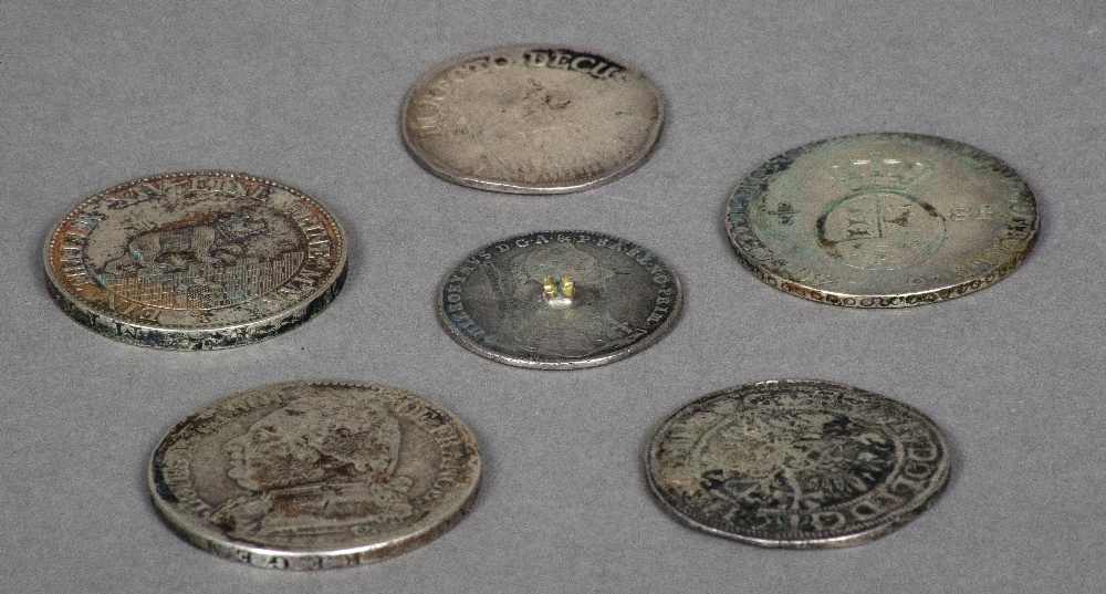 A collection of six various antique Continental silver coins Various dates and sizes.