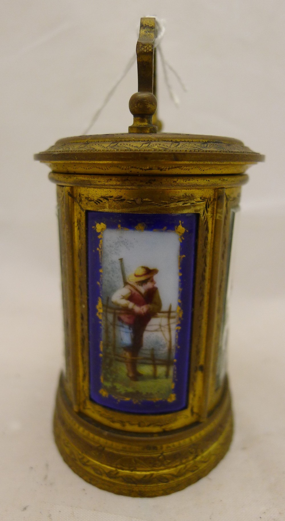 A late 19th century miniature oval gilt brass carriage clock Decorated with Sevres style painted - Image 5 of 9
