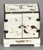 A 19th century Japanese shibyama inlaid and penwork ivory miniature cabinet on stand The body
