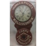 A late 19th century pressed metal mounted and painted advertising wall clock The 12" white painted