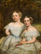 ENGLISH SCHOOL (19th century) Portrait of Two Sisters Oil on canvas Indistinctly signed and dated