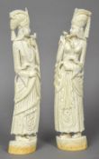 A pair of late 19th/early 20th century Indian carved ivory figures of a Maharaja and a