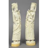 A pair of late 19th/early 20th century Indian carved ivory figures of a Maharaja and a