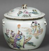 A Chinese Republic porcelain pot and cover The body decorated with figures and immortals and a pair