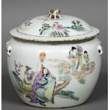 A Chinese Republic porcelain pot and cover The body decorated with figures and immortals and a pair