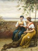 After EUGENE DE BLAAS (1843-1932) Italian Figures Mending Nets from the Serenade Oil on