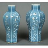 A pair of Chinese celadon ground vases Each of hexagonal bulbous tapering form,