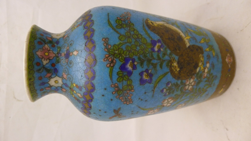 A pair of 19th century Japanese cloisonne on porcelain vases Each decorated with floral sprays, - Image 2 of 15