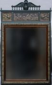 A 19th century French pier glass The painted carved wooden frame inset with repousse worked brass