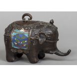 A Chinese bronze and enamelled censor Modelled as an elephant with pierced cover. 12.