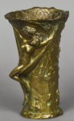 A bronze vase by Louchet, Paris Modelled as an amorous faun and a naked lady before a tree.