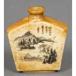 A Chinese ivory snuff bottle Of canted slab form,