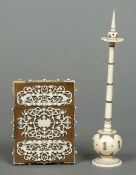 A 19th century Anglo-Indian ivory mounted wooden card case Of slender rectangular form with pierced