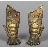 A pair of Chinese gilt metal mounts Formed as mythical beast on four legs. 13 cm long.