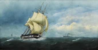 CHARLES TAYLOR Junior (flourished 1841-1883) British Tall Ship in Full Sail with a Steam Boat