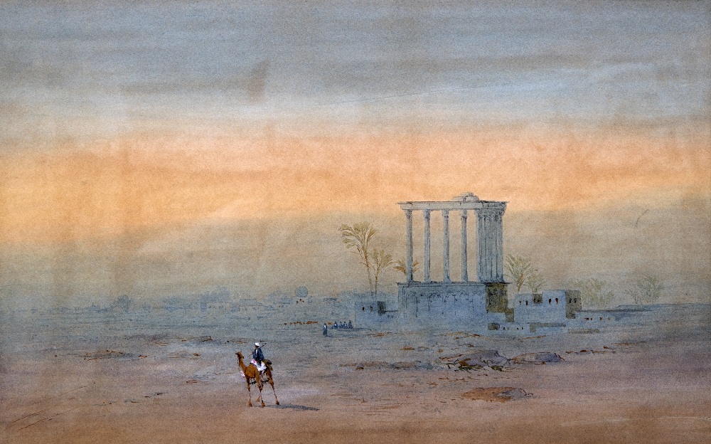 FREDERICK GOODALL (1822-1904) British Camel Before and Egyptian Temple Ruin Watercolour Inscribed
