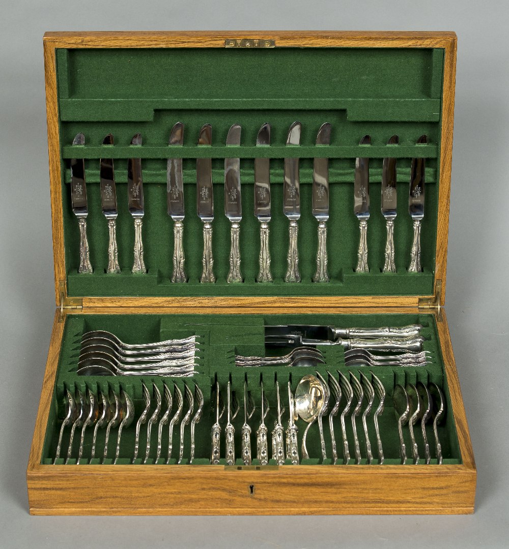 A silver plated six place setting canteen of cutlery by Mappin & Webb, Sheffield In fitted oak case.