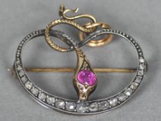 An unmarked gold and white metal pendant/brooch Formed as an entwined snake,