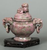 A Chinese carved hardstone censor The removable lid carved with a dog-of-fo,