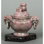 A Chinese carved hardstone censor The removable lid carved with a dog-of-fo,