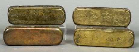 Four 18th/19th century Dutch brass and copper tobacco boxes Each of rounded rectangular form,