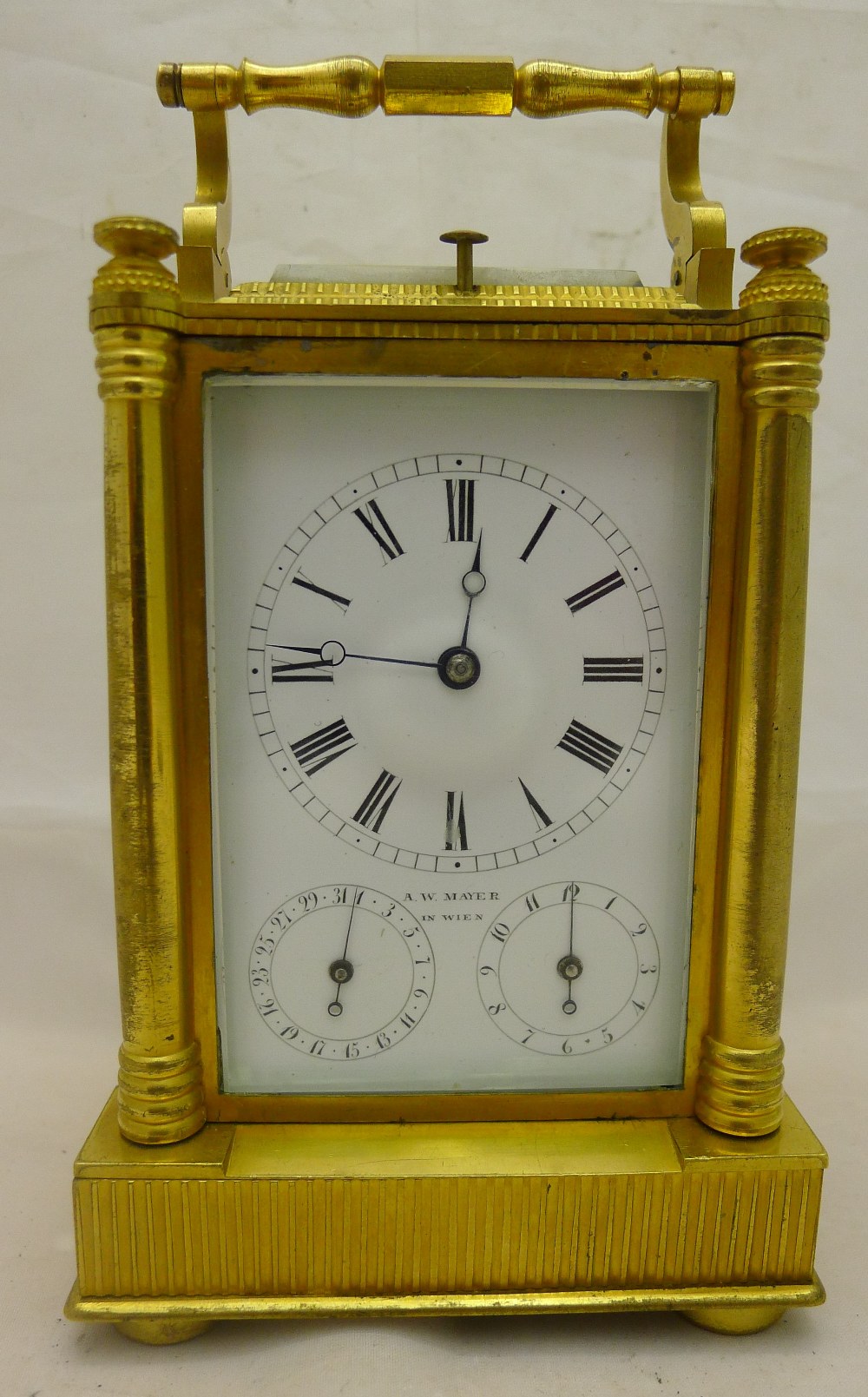 A 19th century Austrian lacquered brass cased multi-dial repeating carriage clock The white - Image 2 of 8