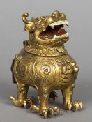 A Chinese gilt bronze censor and cover Formed as a mythical beast, cast four character mark to base.