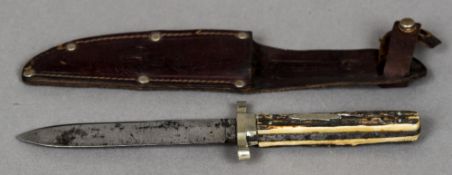 A small antler handled bowie knife, maker's mark of Joseph Hayward & Co.