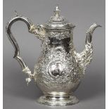 A silver coffee pot, hallmarked London 1824, maker's mark of George King Of baluster form,