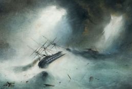 ENGLISH SCHOOL (19th century) Shipwreck in Stormy Seas Watercolour heightened with bodycolour 66.