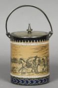 A 19th century Doulton Lambeth silver plate mounted stoneware biscuit barrel by Hannah Barlow Of