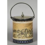 A 19th century Doulton Lambeth silver plate mounted stoneware biscuit barrel by Hannah Barlow Of