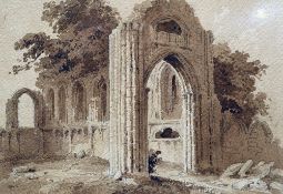 Attributed to WILLIAM PAGE (1794-1872) British Abbey Ruins Watercolour Old label to verso for Park
