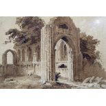 Attributed to WILLIAM PAGE (1794-1872) British Abbey Ruins Watercolour Old label to verso for Park