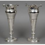 A pair of George V silver vases, each hallmarked Sheffield 1918,