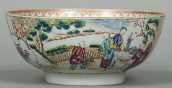 An 18th century Canton punch bowl Decorated to the exterior with figural and floral filled