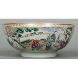 An 18th century Canton punch bowl Decorated to the exterior with figural and floral filled